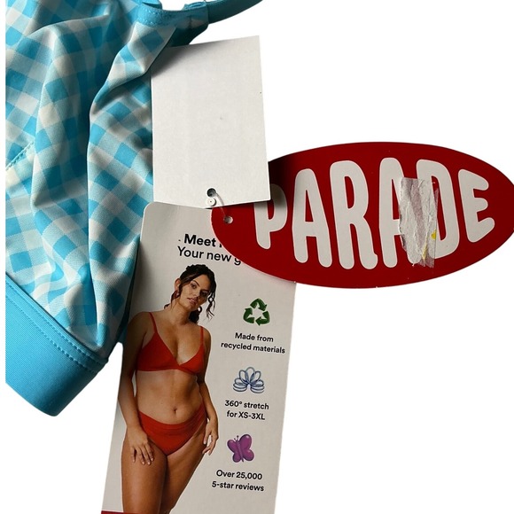Parade Re:Play Scoop Bralette Blue Gingham Recycled Nylon Blend NEW Size Small - Picture 4 of 5